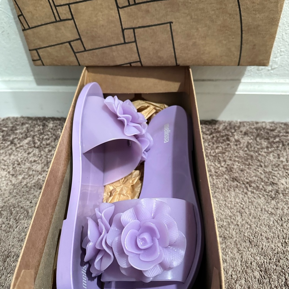 Melissa Jelly Purple Slide Sandals with Floral Detail